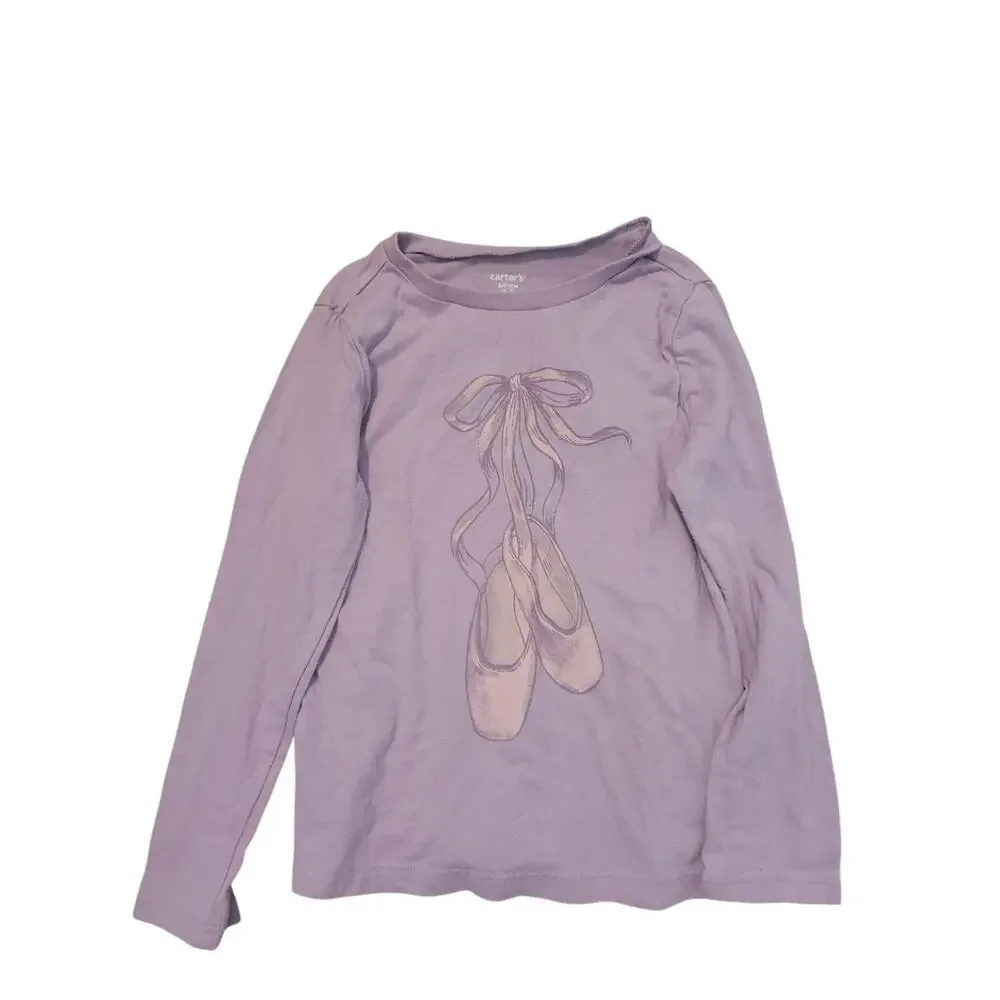 Carter's purple long-sleeve graphic tee ballerina slipper Girls Size 7